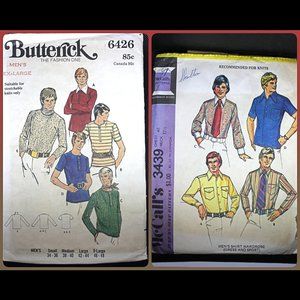 Mens X-Large Shirt Patterns - 2 Vintage Butterick & McCall's - 48" Chest